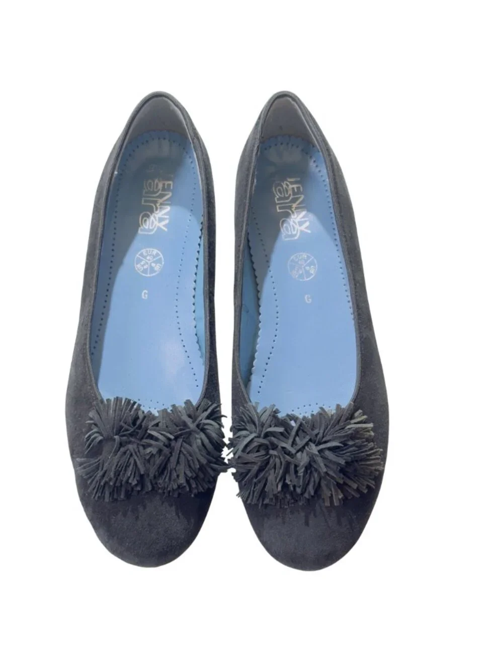 Jenny By Ara Navy Blue Suede Flat Shoes With Fringe Detail Size 9 US Comfortable